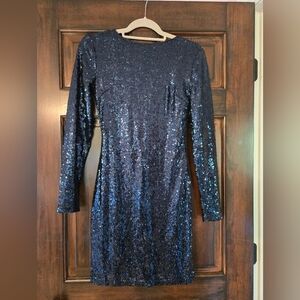 Lulus Elegant Open Back Navy Sequin Dress